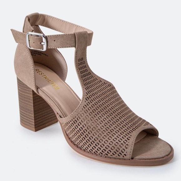 NEW Restricted Fayla taupe perforated heel sandals - Picture 1 of 6
